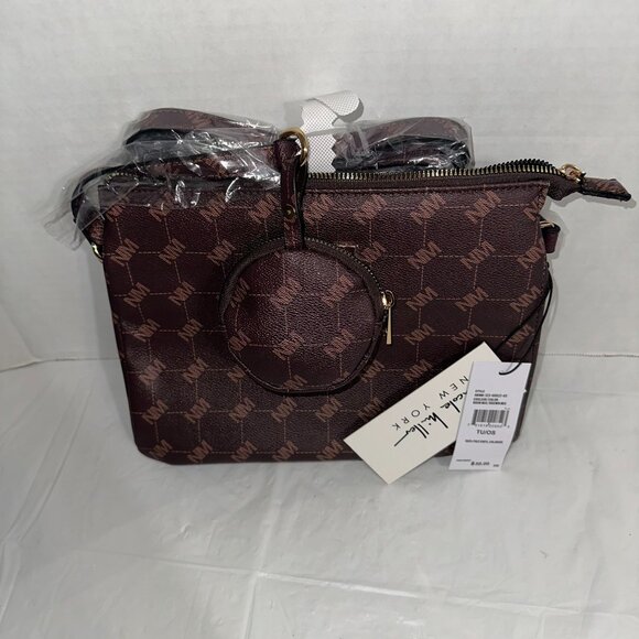 Nicole Miller New York Brown Monogram Crossbody Bag With Coin Purse NWT - Picture 2 of 7